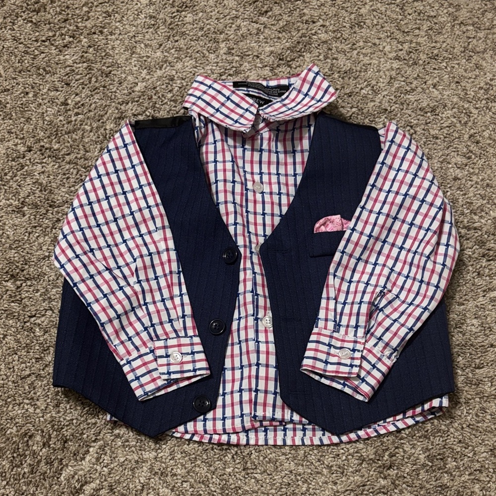 Andrew Fezza Kids Plaid Shirt with Navy Vest